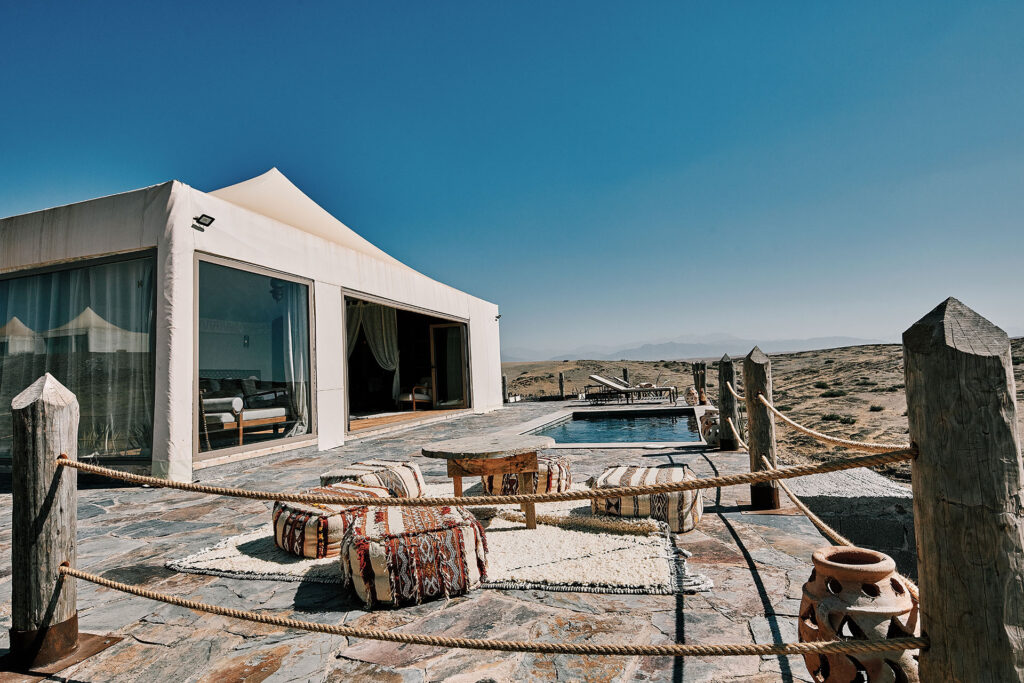 The Royal Lodge at The White Camel Agafay Desert – Luxury lodge with desert views and pool access.