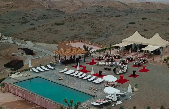 Luxury camp with Swimming pool under the clear skies in Desert Agafay