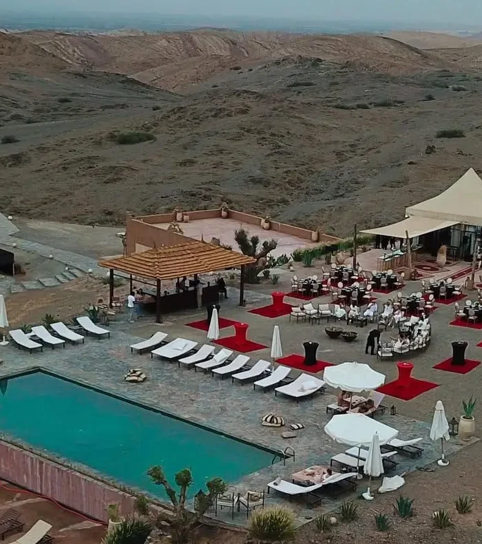 Luxury camp with Swimming pool under the clear skies in Desert Agafay